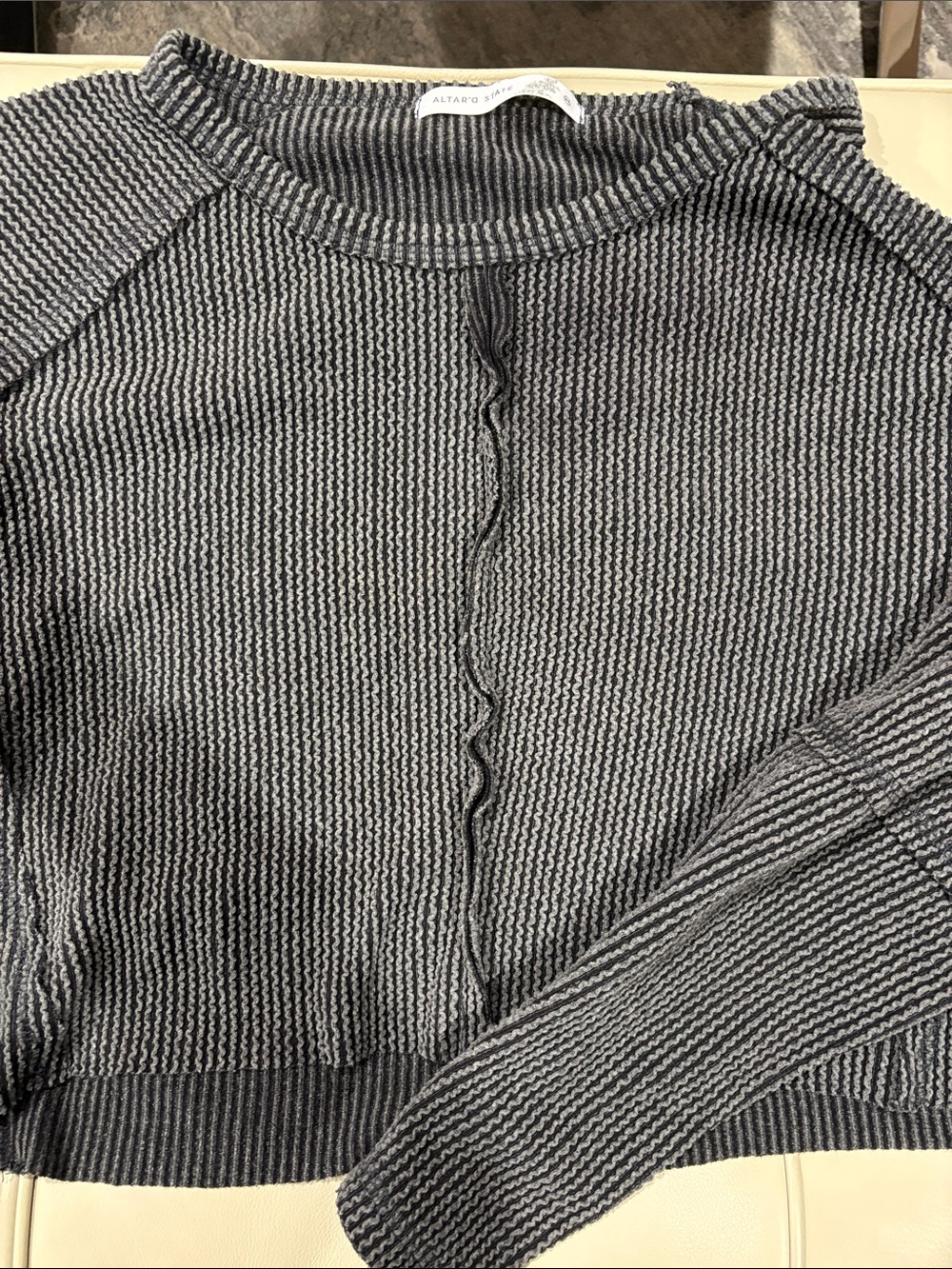 Altar'd State Charcoal Gray Textured Crewneck Sweater - Picture 2 of 4